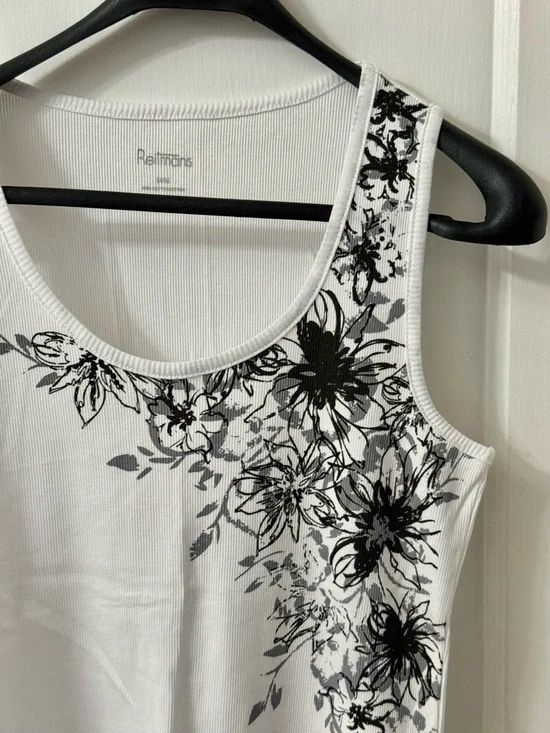 WHITE RIBBED COTTON TANK WITH FLORAL PATTERN - Picture 4 of 8